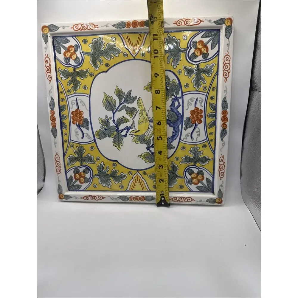 Rare Vintage Tiffany & Co. Hand Painted French Faience 12” Square Tray *